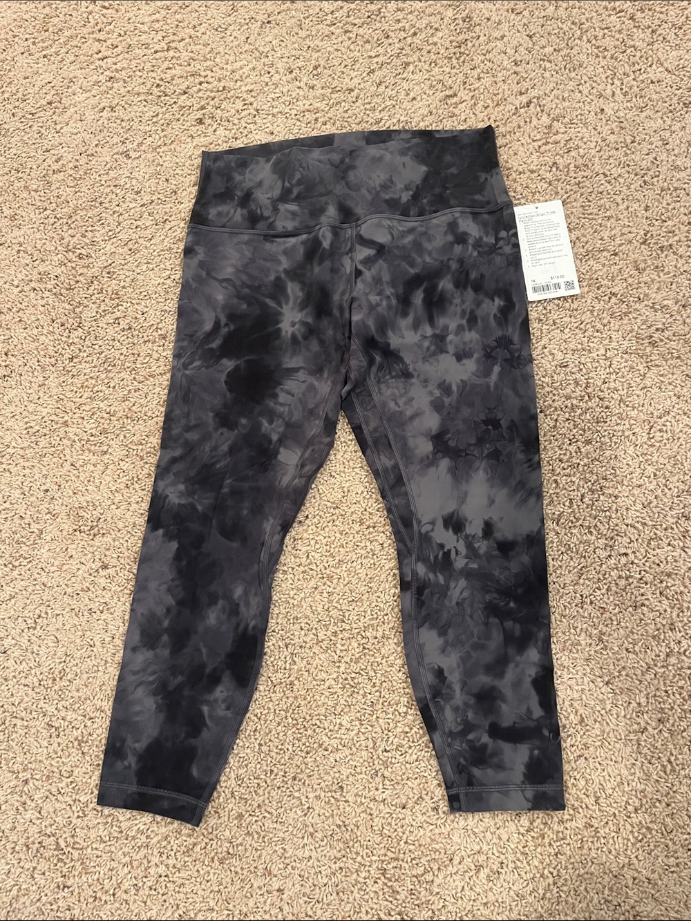 lululemon Size 14 Black Tie Dye Crop Leggings